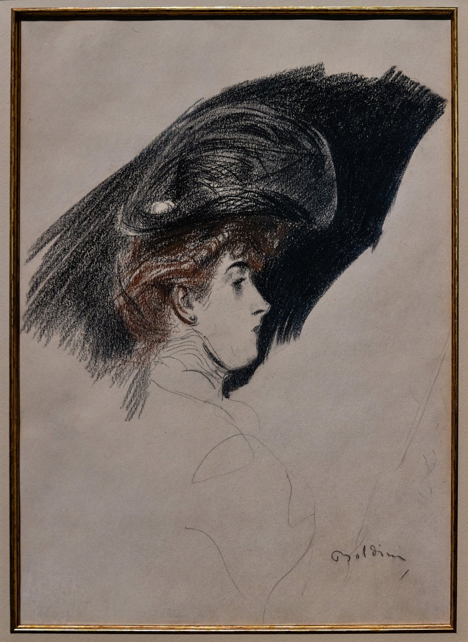 Elegant profil, ca 1880 (kol på papper) av Giovanni Boldini