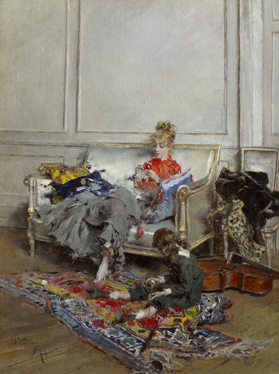 Ung kvinna som virkar, 1875 av Giovanni Boldini
