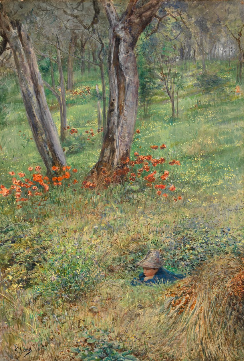 A Woodland Hideout (wc på papper) av Giovanni Costa