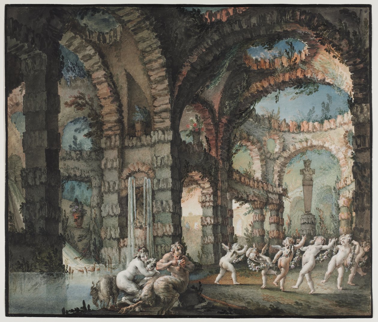 Satyrfamilj med dansande keruber av Giovanni David