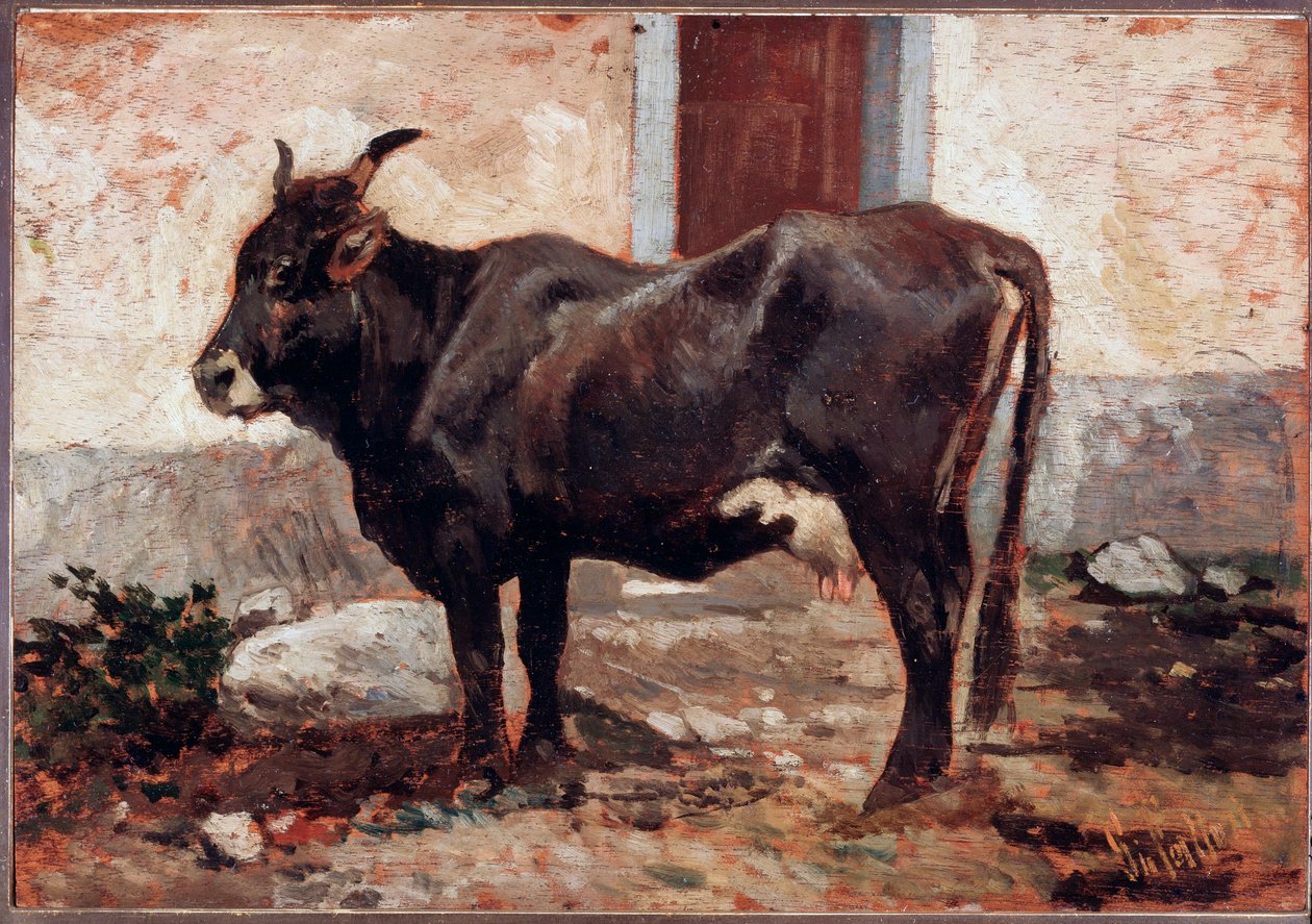 Brun ko - Målning av Giovanni Fattori