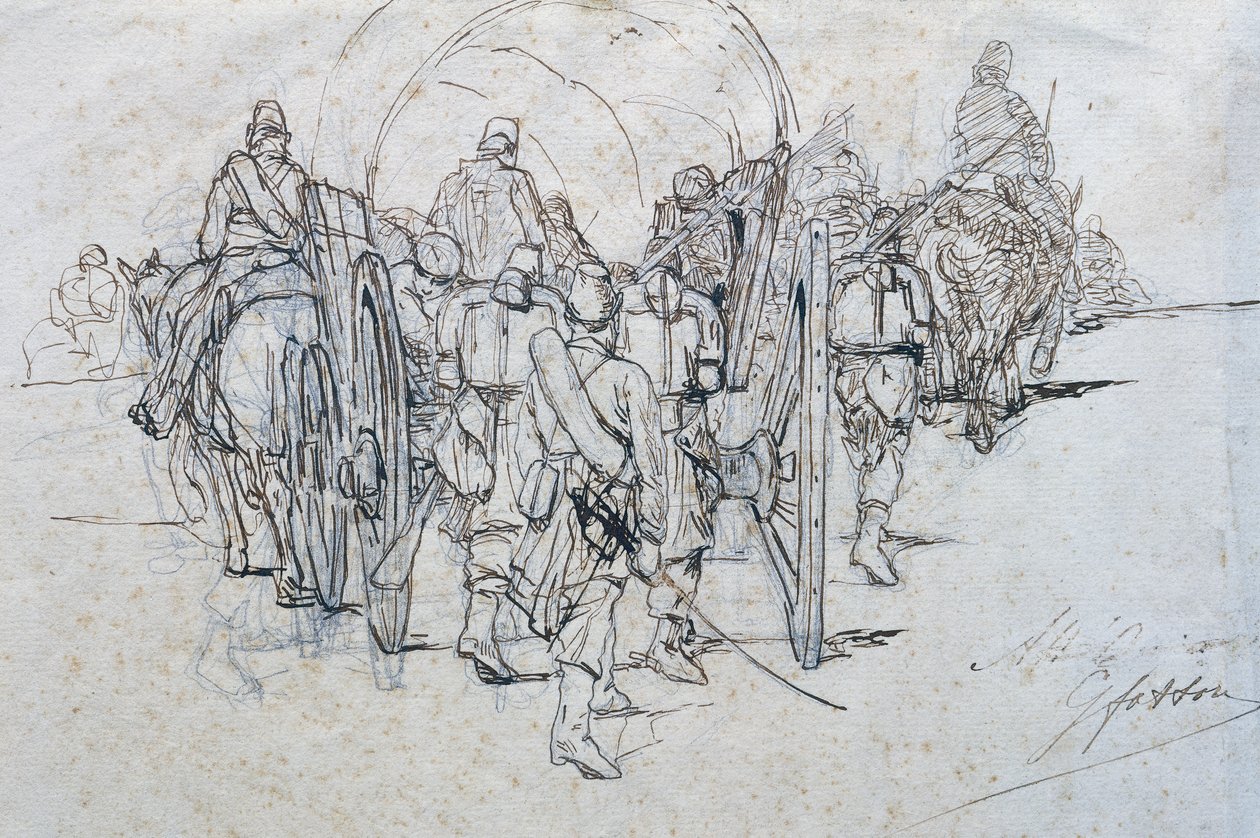 Konvoj av förnödenheter på marsch av Giovanni Fattori