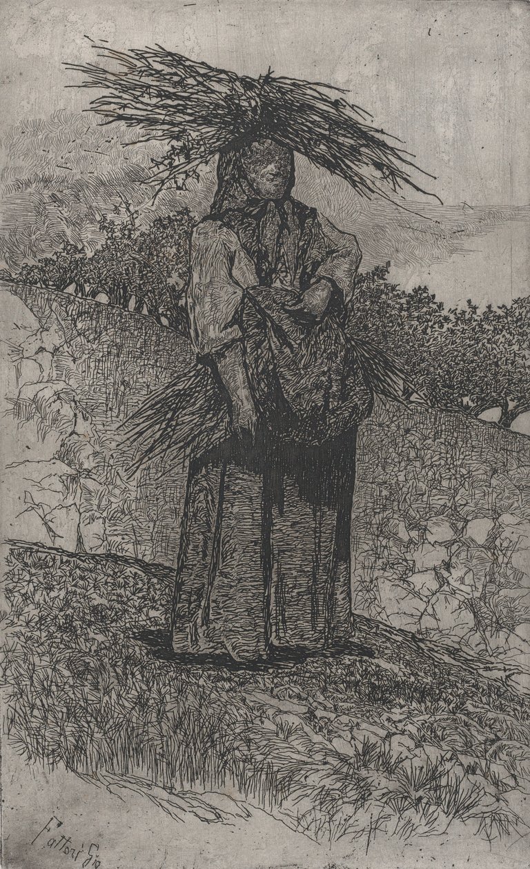 Bondekvinna samlar käppar, 1884-1908. av Giovanni Fattori