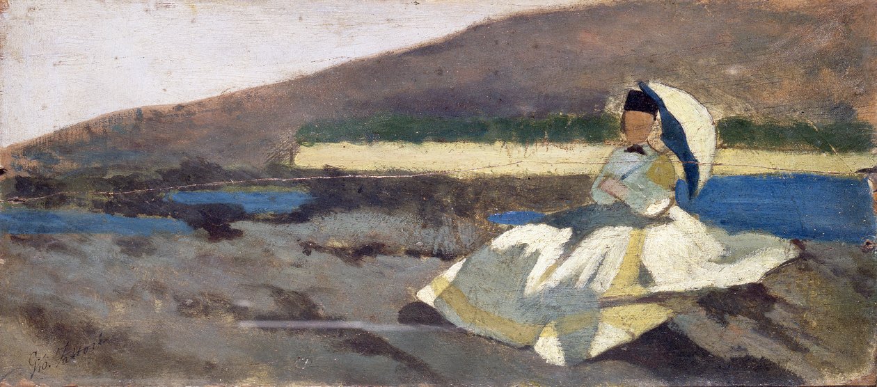 Sittande dam i landskap av Giovanni Fattori