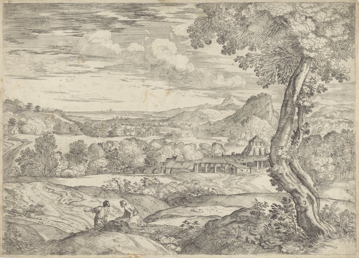 Landskap med en tegelfabrik av Giovanni Francesco Grimaldi