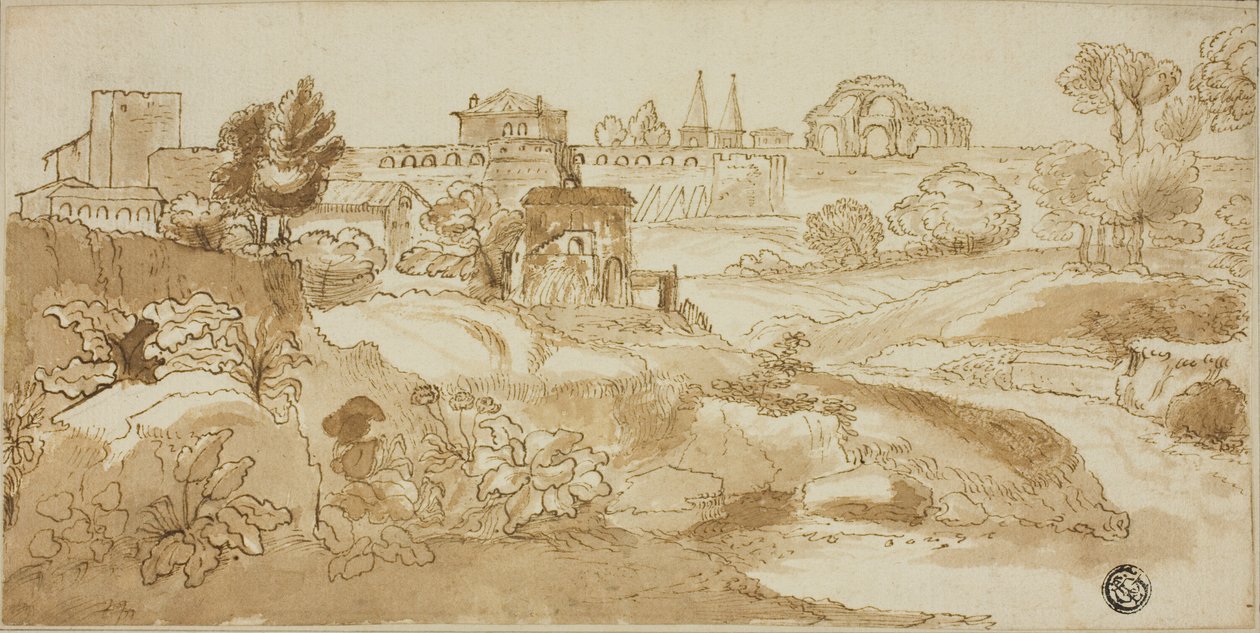 Vy över Rom, med Via Appia av Giovanni Francesco Grimaldi