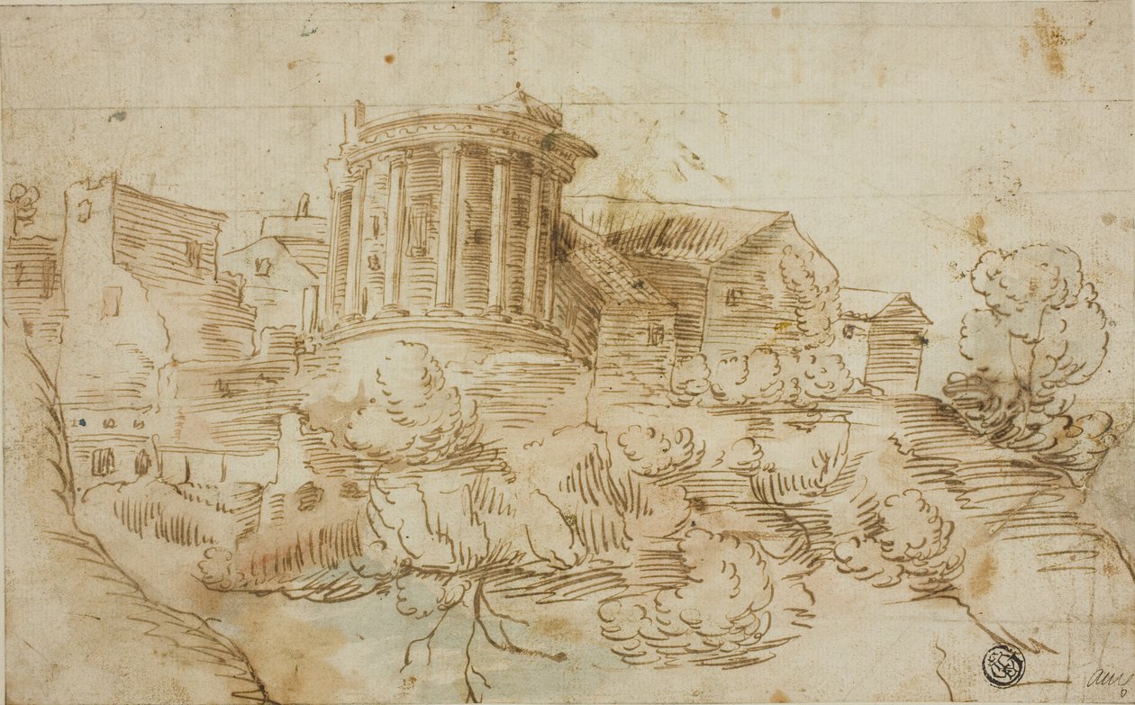 Utsikt över Vesta-templet, Tivoli av Giovanni Francesco Grimaldi
