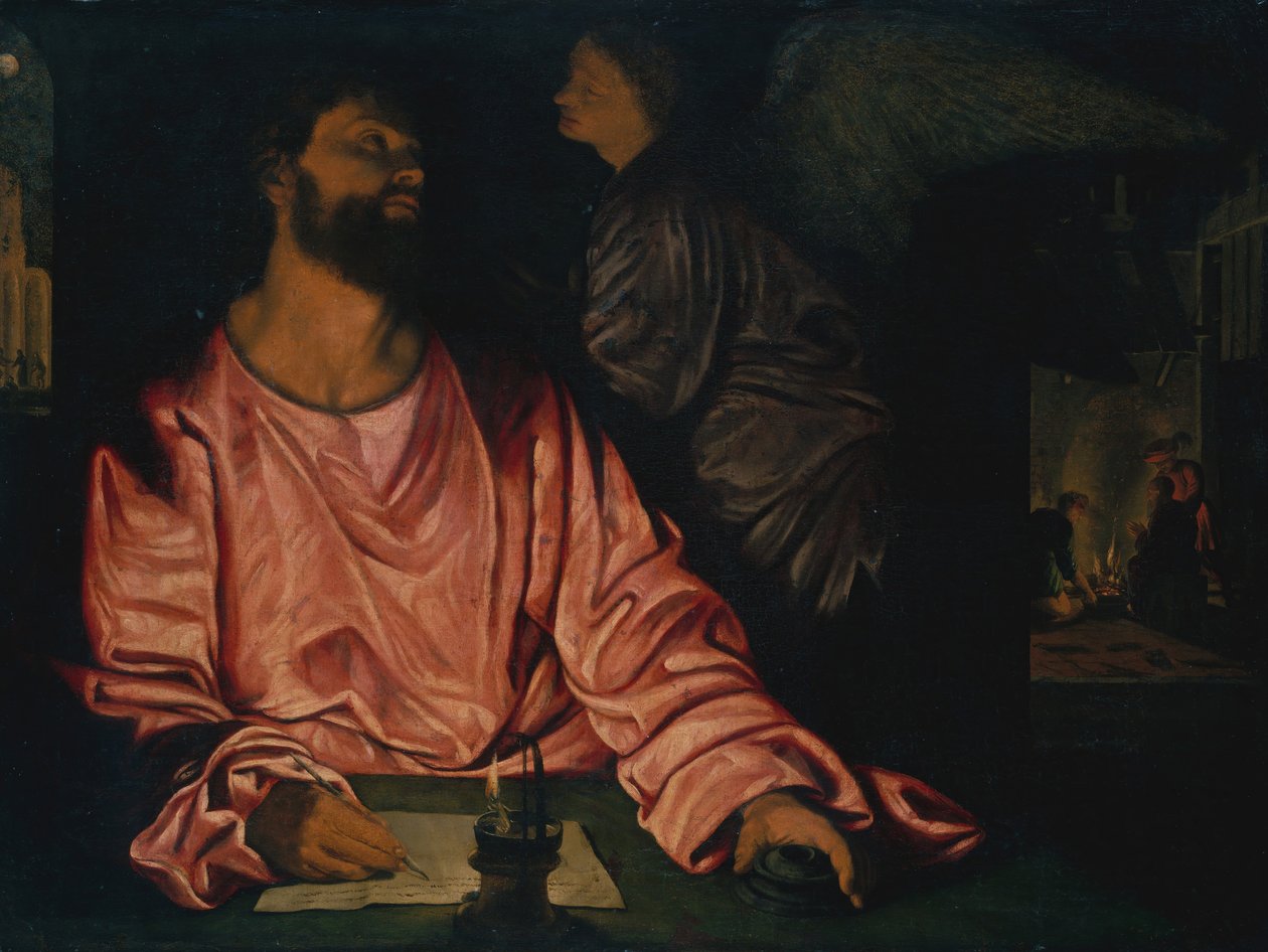 Sankt Matteus och ängeln. av Giovanni Girolamo Savoldo