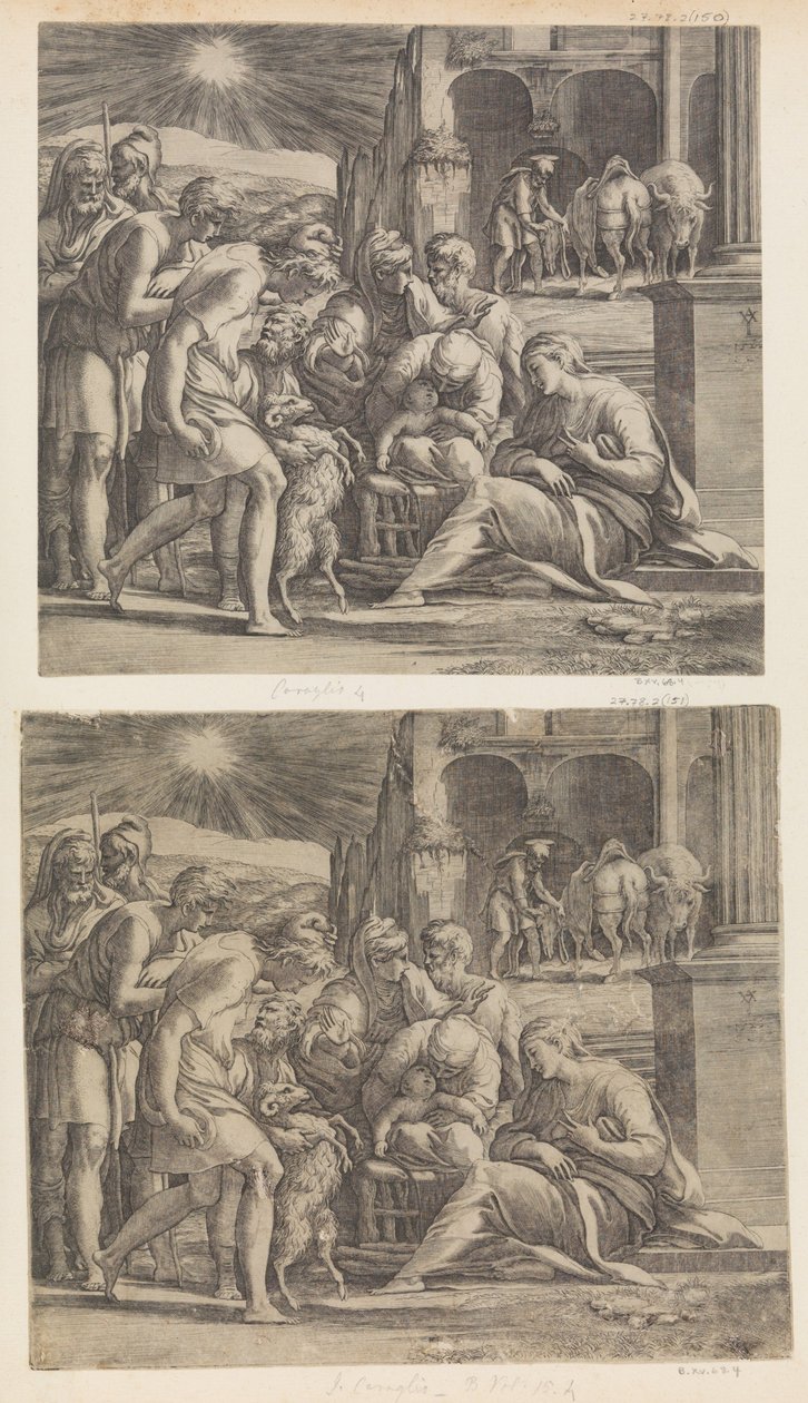 Tillbedjan av herdarna. av Giovanni Jacopo Caraglio
