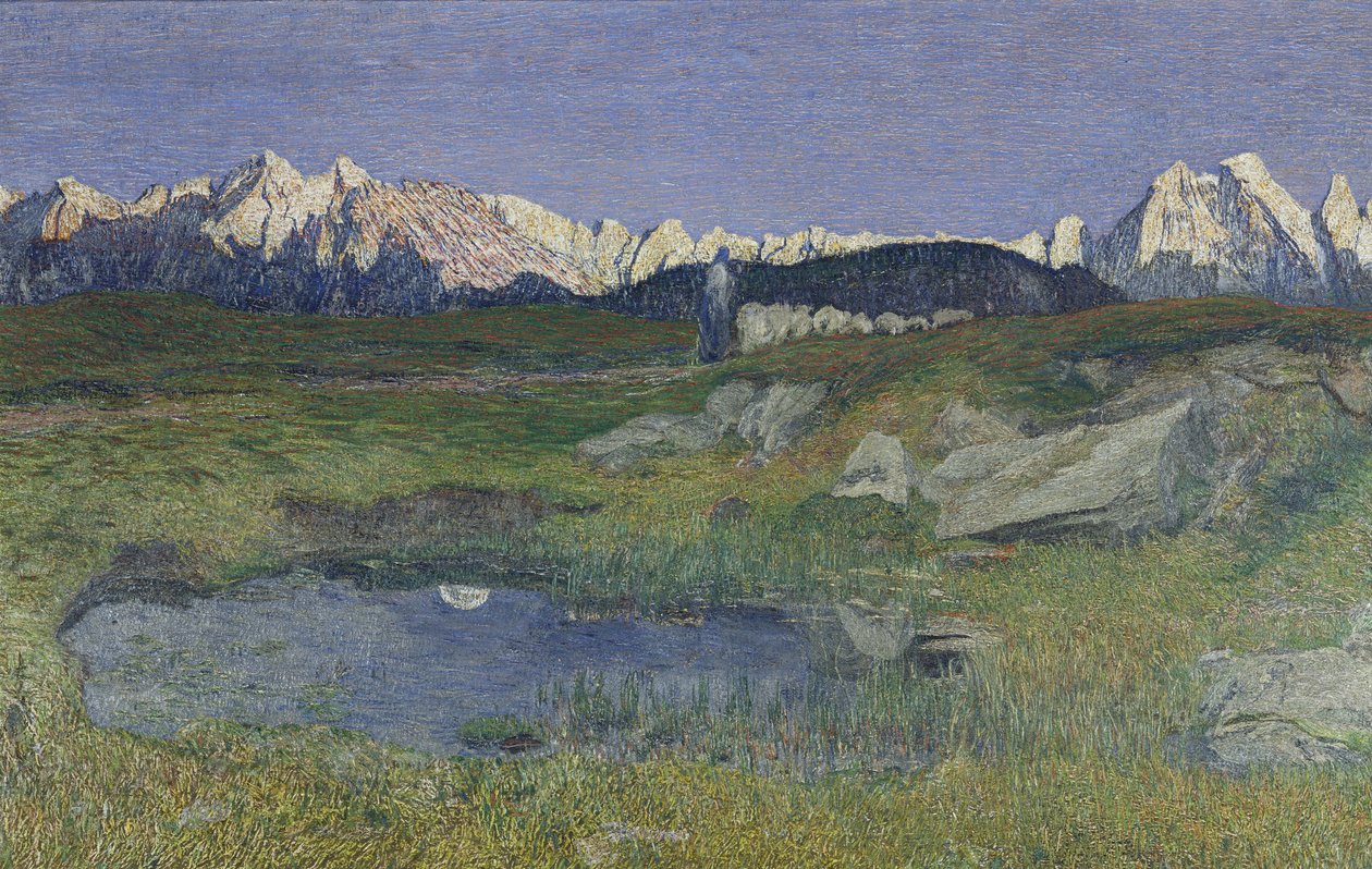 Alplandskap vid solnedgången av Giovanni Segantini
