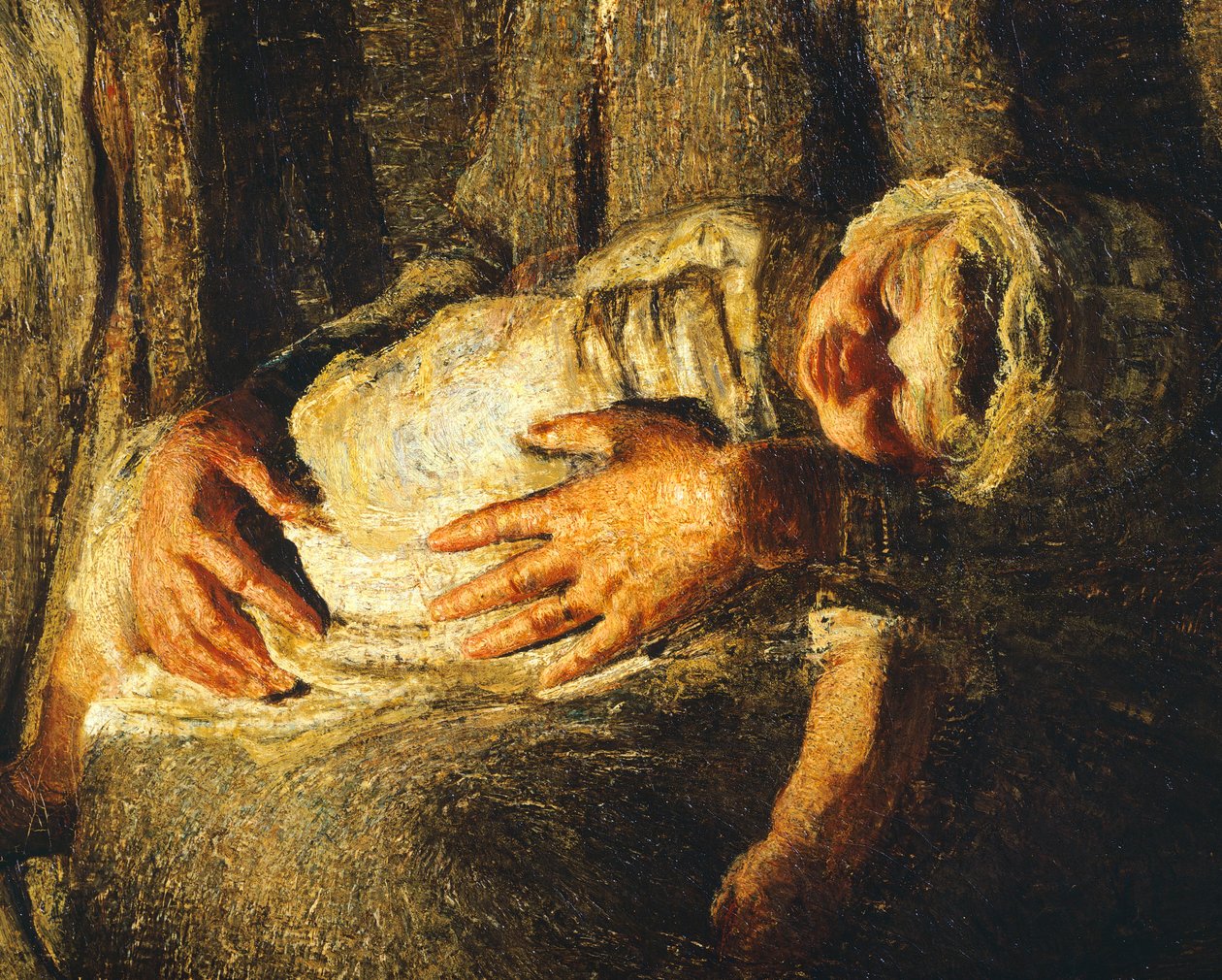De två mödrarna, av Giovanni Segantini, detalj av Giovanni Segantini