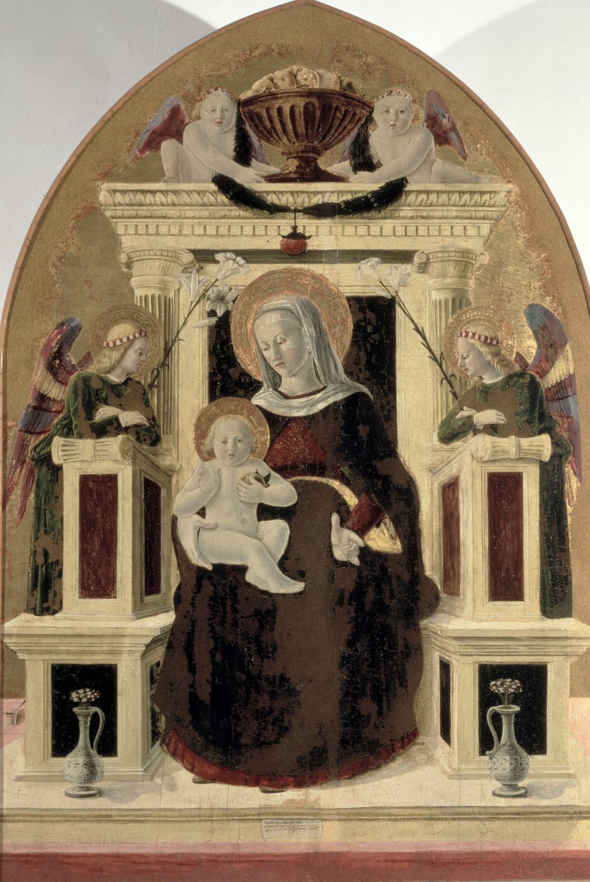 Madonna and Child Enthroned with Angels (tempera på panel) av Girolamo Giovanni