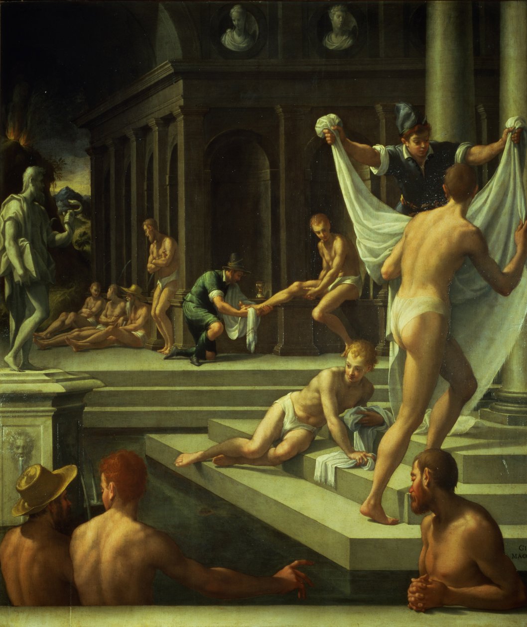 The Baths of Pozzuoli, 1572 (olja på skiffer) av Girolamo Macchietti