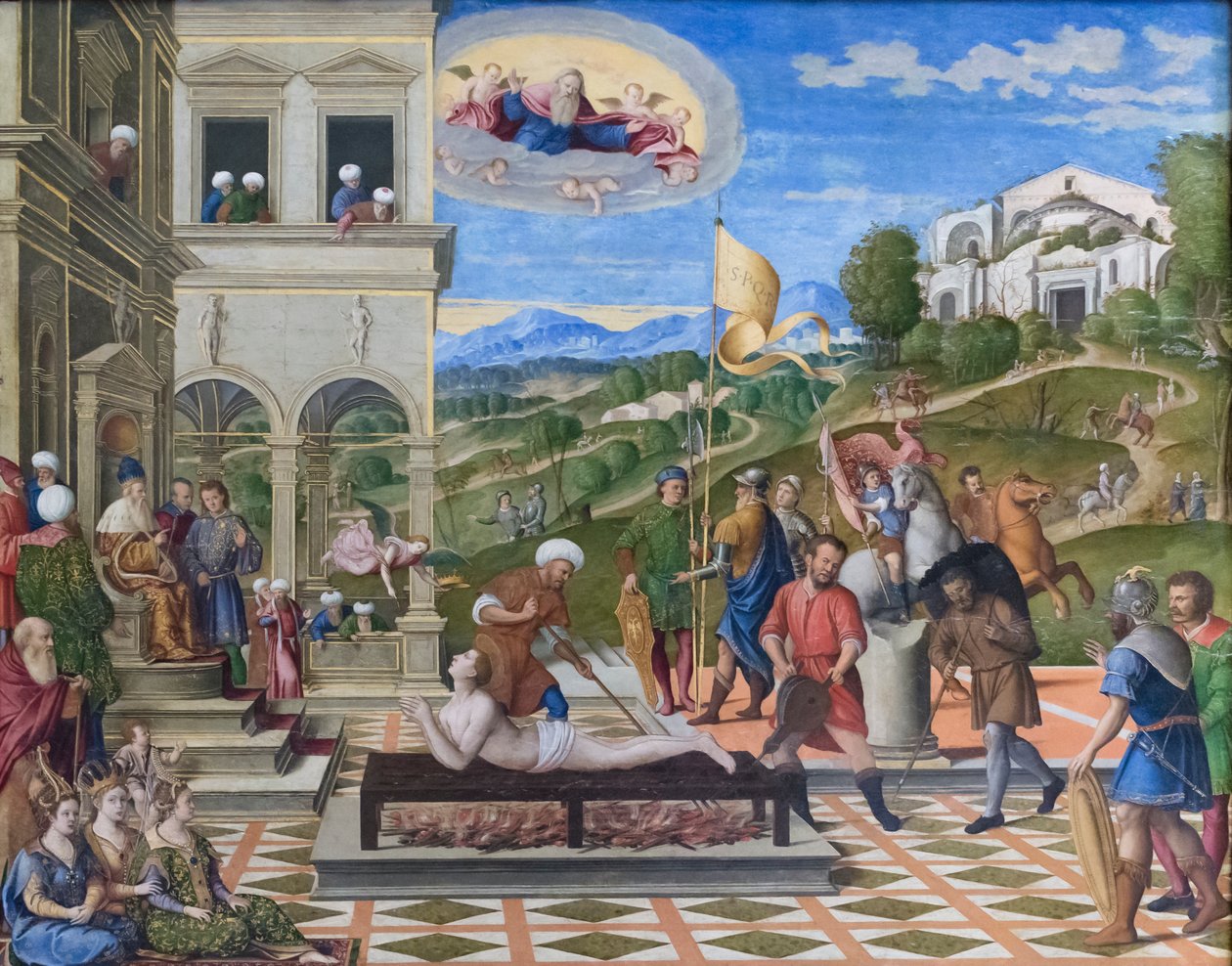 St Lawrences martyrskap av Girolamo da Santacroce