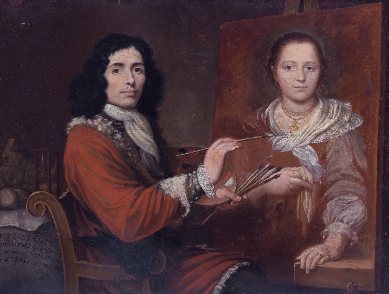 Self Portrait of the Artist Painting his Wife av Giulio Quaglio I