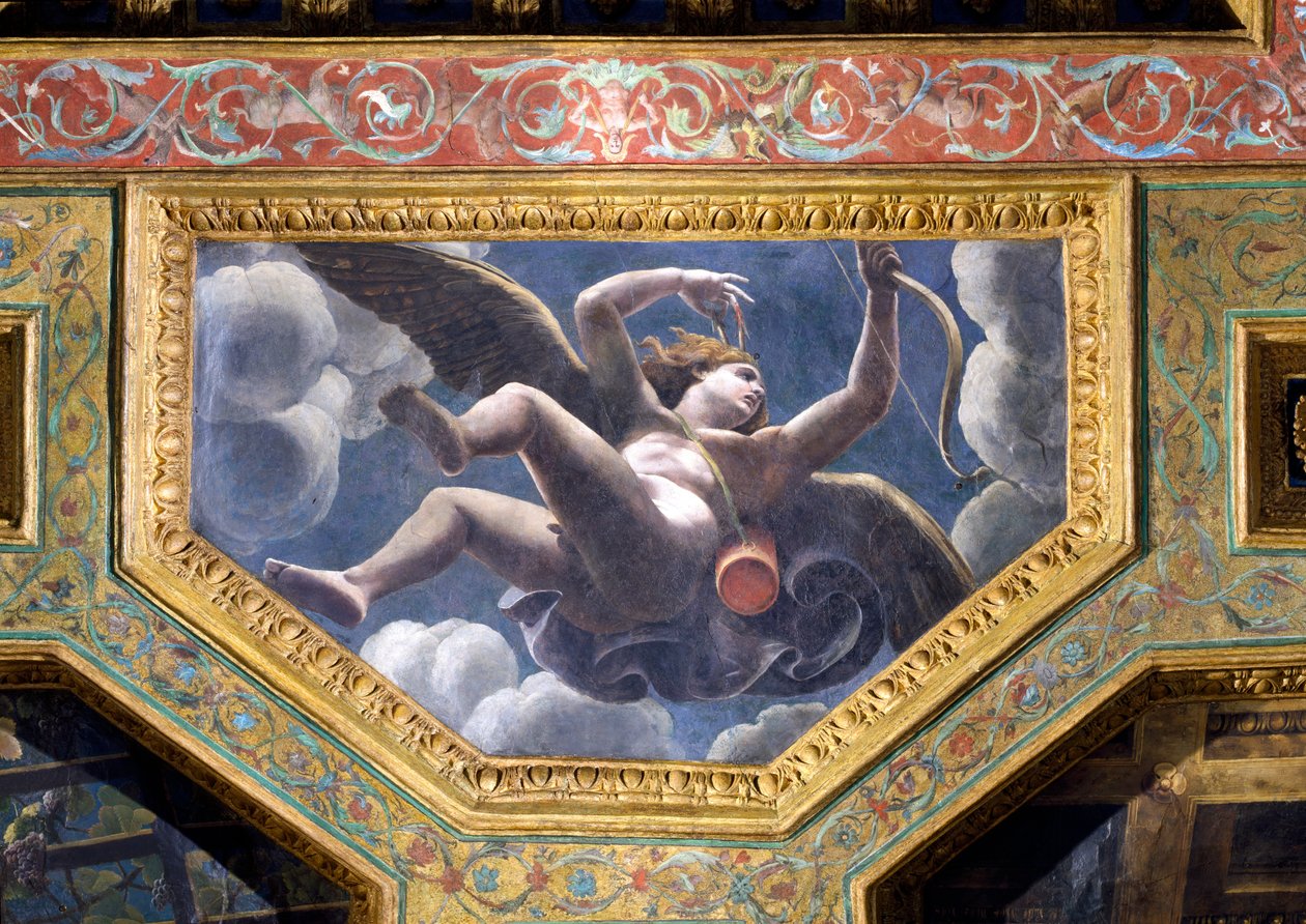 Amor, takcaisson från Sala di Amore e Psyche, 1528 (olja på stuckatur) av Giulio Romano
