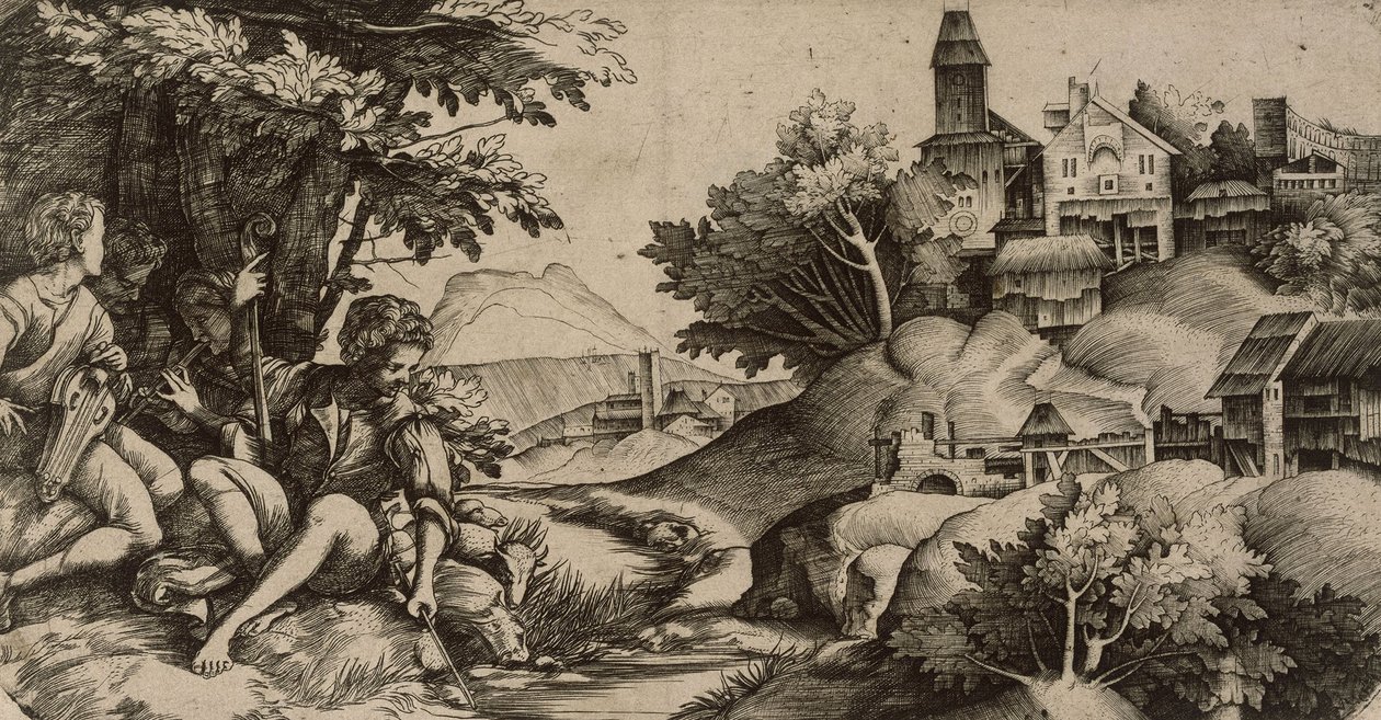 Konsert vid en bäck av Domenico Campagnola