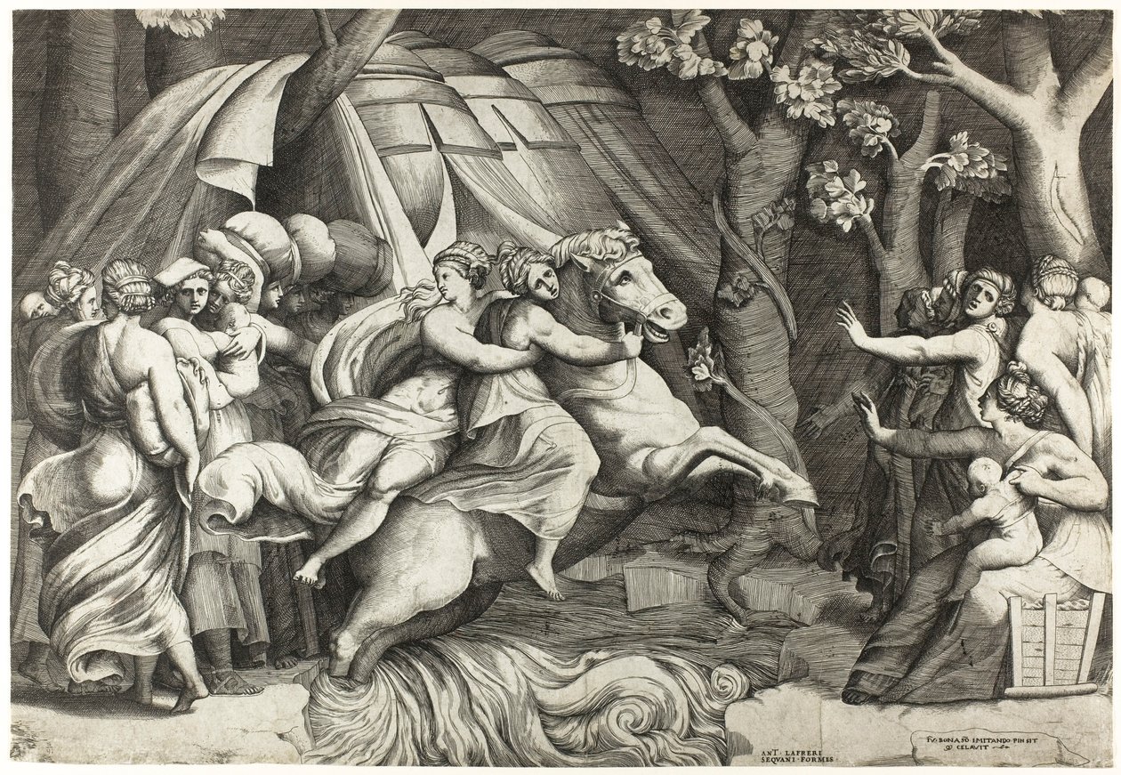 Cloelia korsar Tibern av Giulio Bonasone