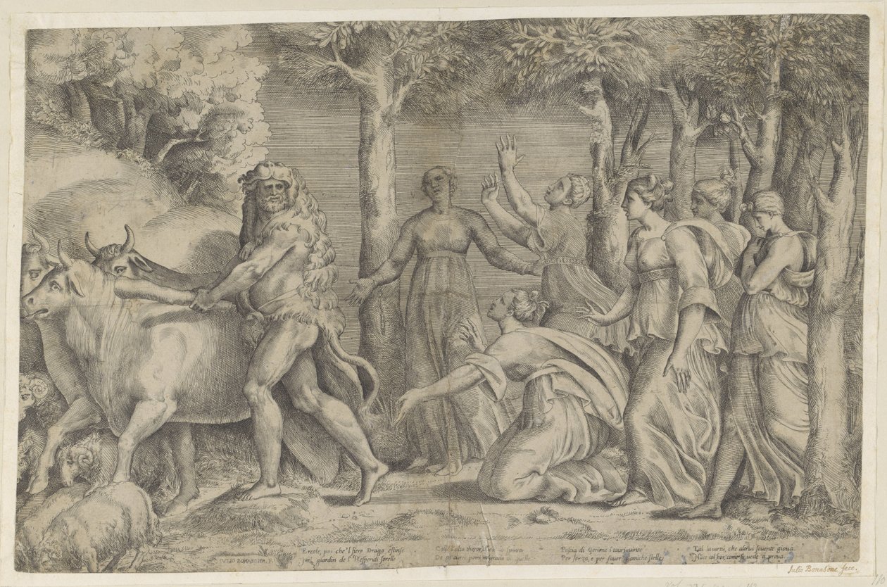 Hercules rånar Geryons boskap av Giulio Bonasone