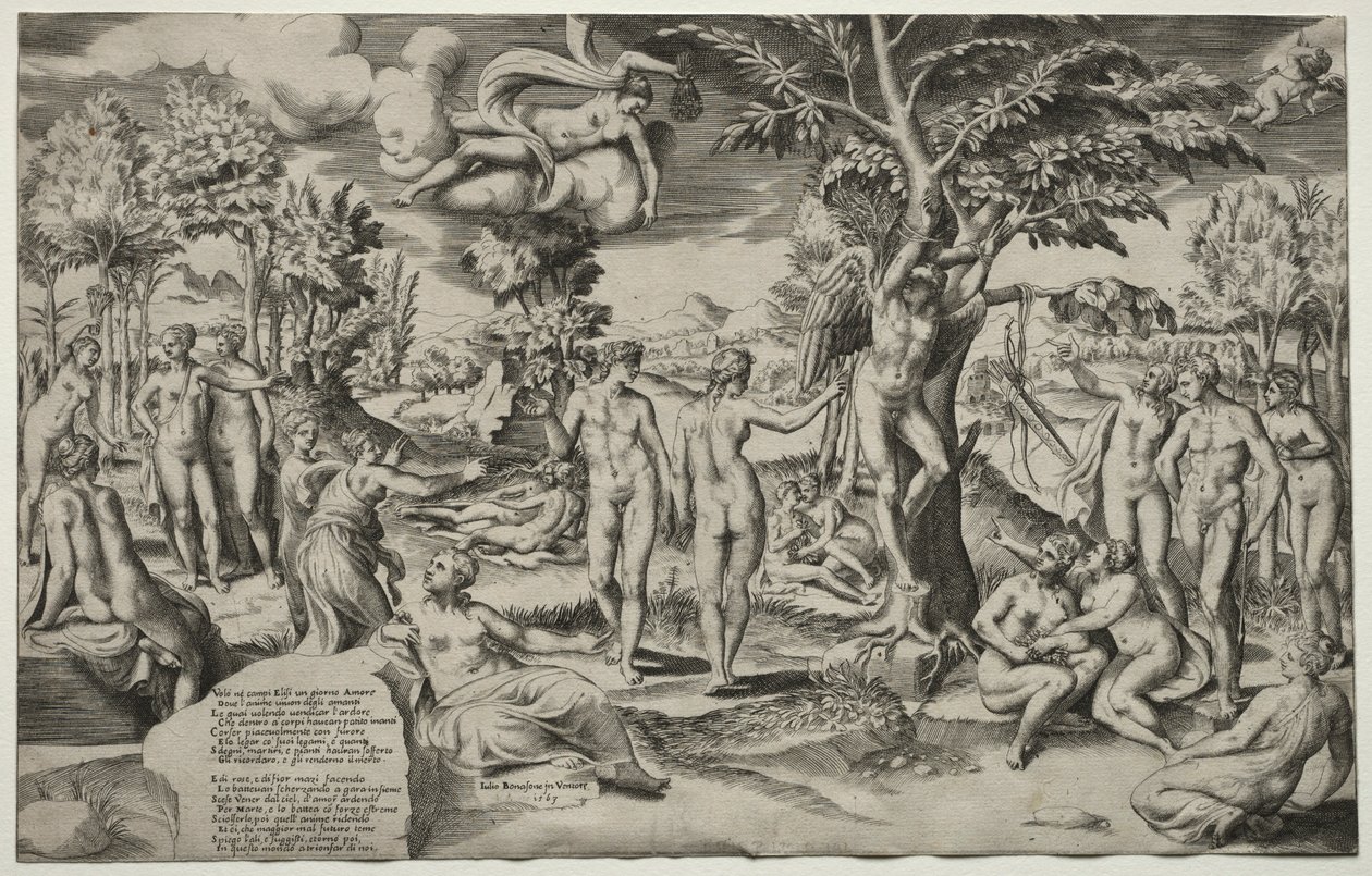Kärlek i Elysian Fields, 1563. av Giulio Bonasone