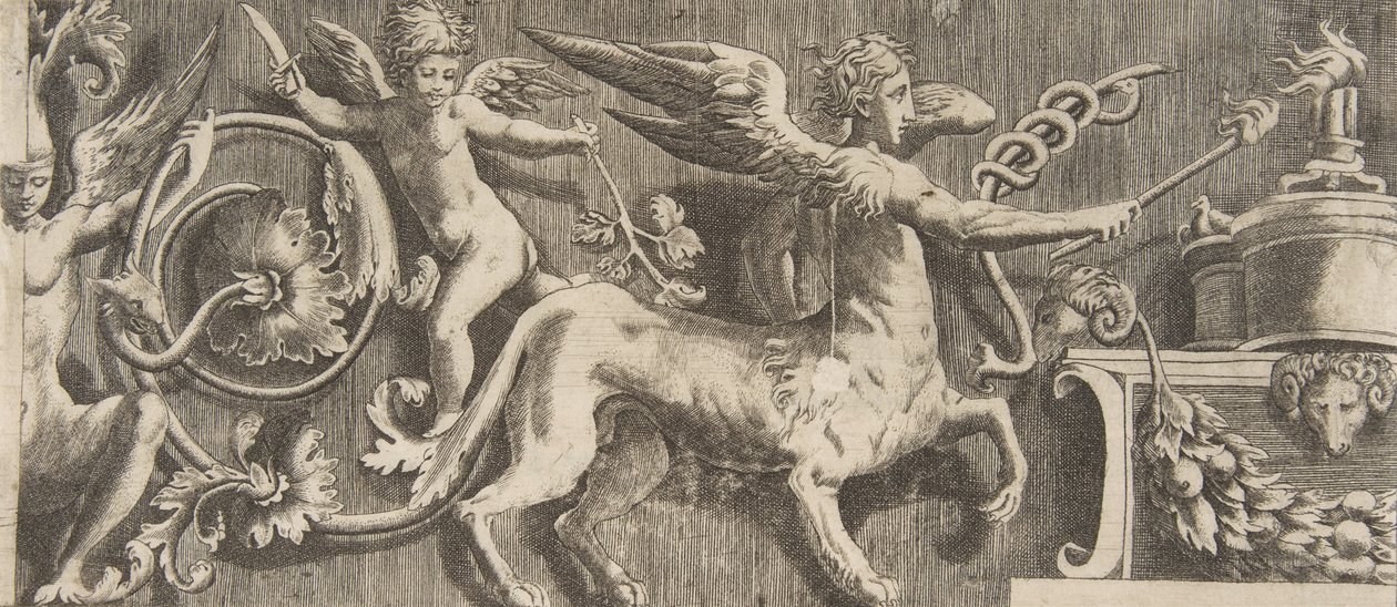 Prydnadsfris med bevingad kentaur, 1531-76. av Giulio Bonasone