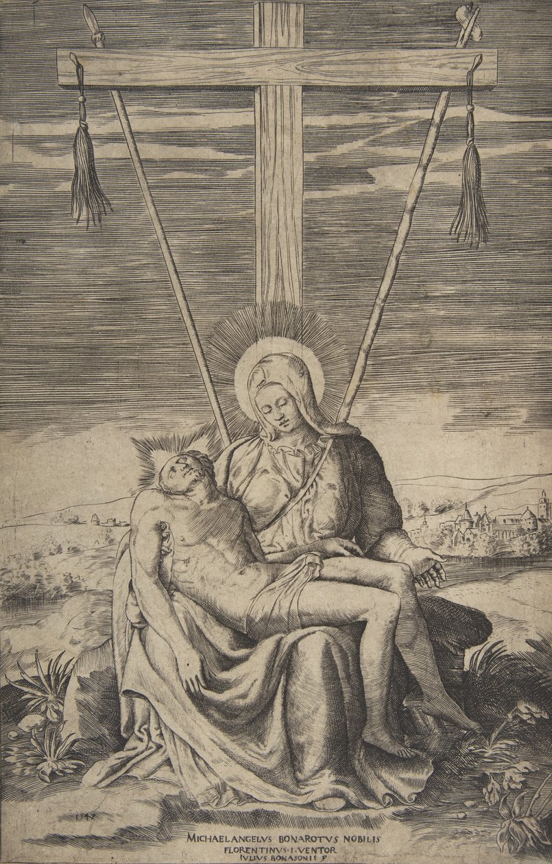 Pieta under korset av Golgata, 1547. av Giulio Bonasone