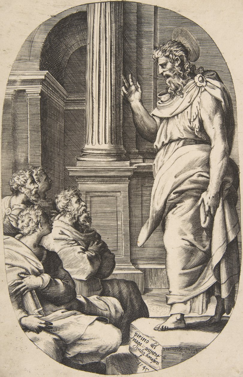 Saint Paul Preaching, en oval komposition, 1547. av Giulio Bonasone