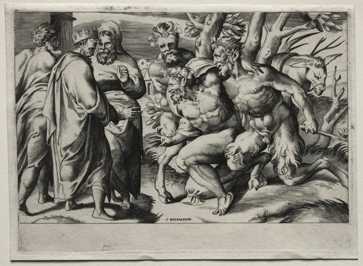 Silenus och kung Midas, mitten av 1500-talet. av Giulio Bonasone