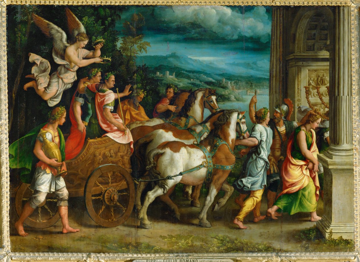 Titus och Vespasianus triumf ... av Giulio Romano
