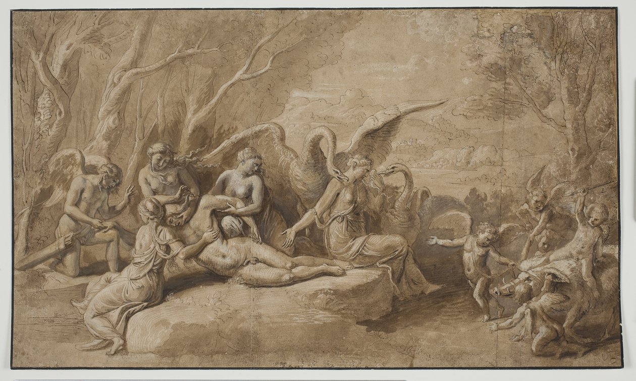 Venus sörjer Adonis död av Giulio Romano