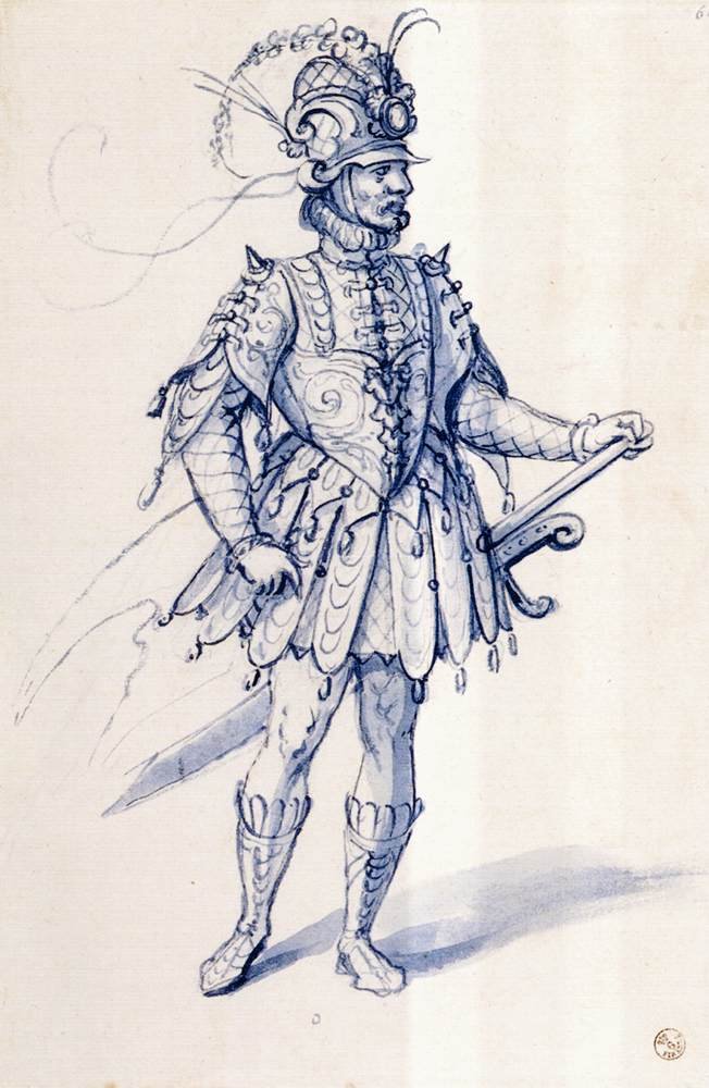Costume drawing for a knight av Giuseppe Arcimboldo