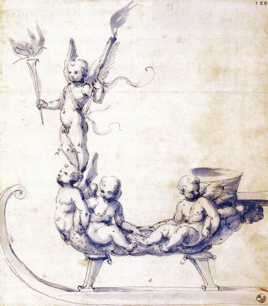 Skiss till en släde med Putti av Giuseppe Arcimboldo