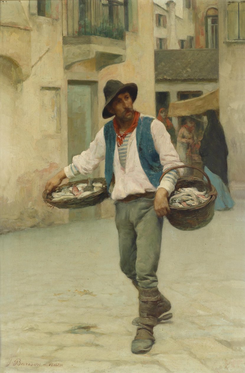 Venezianischer Fischverkäufer av Giuseppe Barison