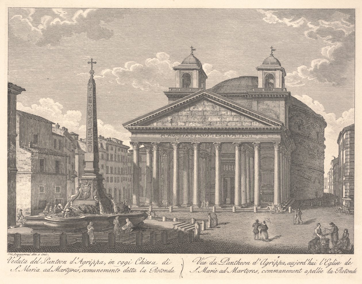 Utsikt över Pantheon of Agrippa (etsning) av Giuseppe Acquaroni