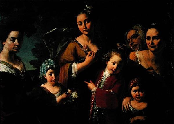 Familjeporträttgrupp (olja på duk) av Giuseppe Bonito