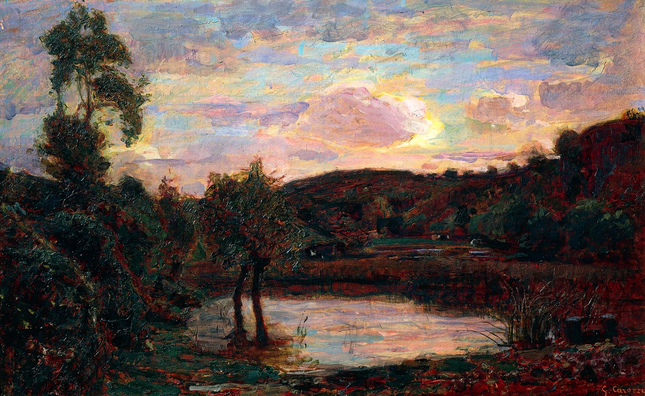 Solnedgång i Engadine, av Giuseppe Carozzi (1864-1938) av Giuseppe Carozzi