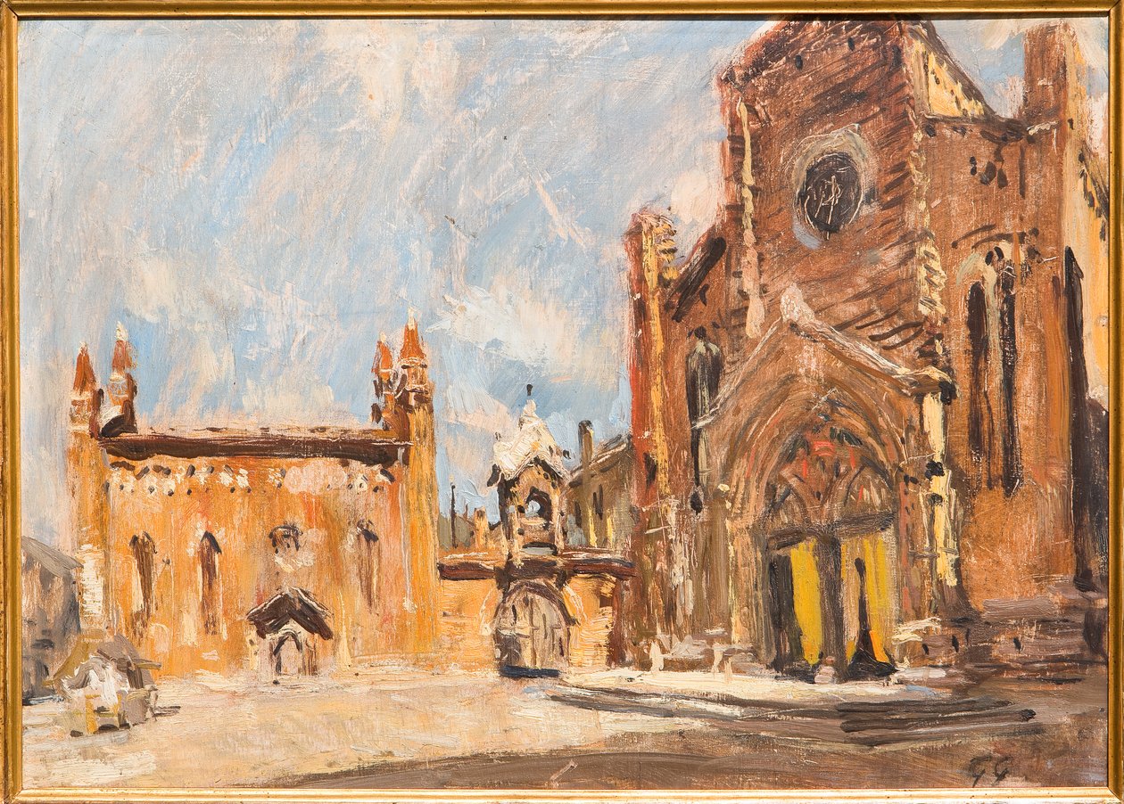 Square i Verona (olja på plywood) av Giuseppe Graziosi
