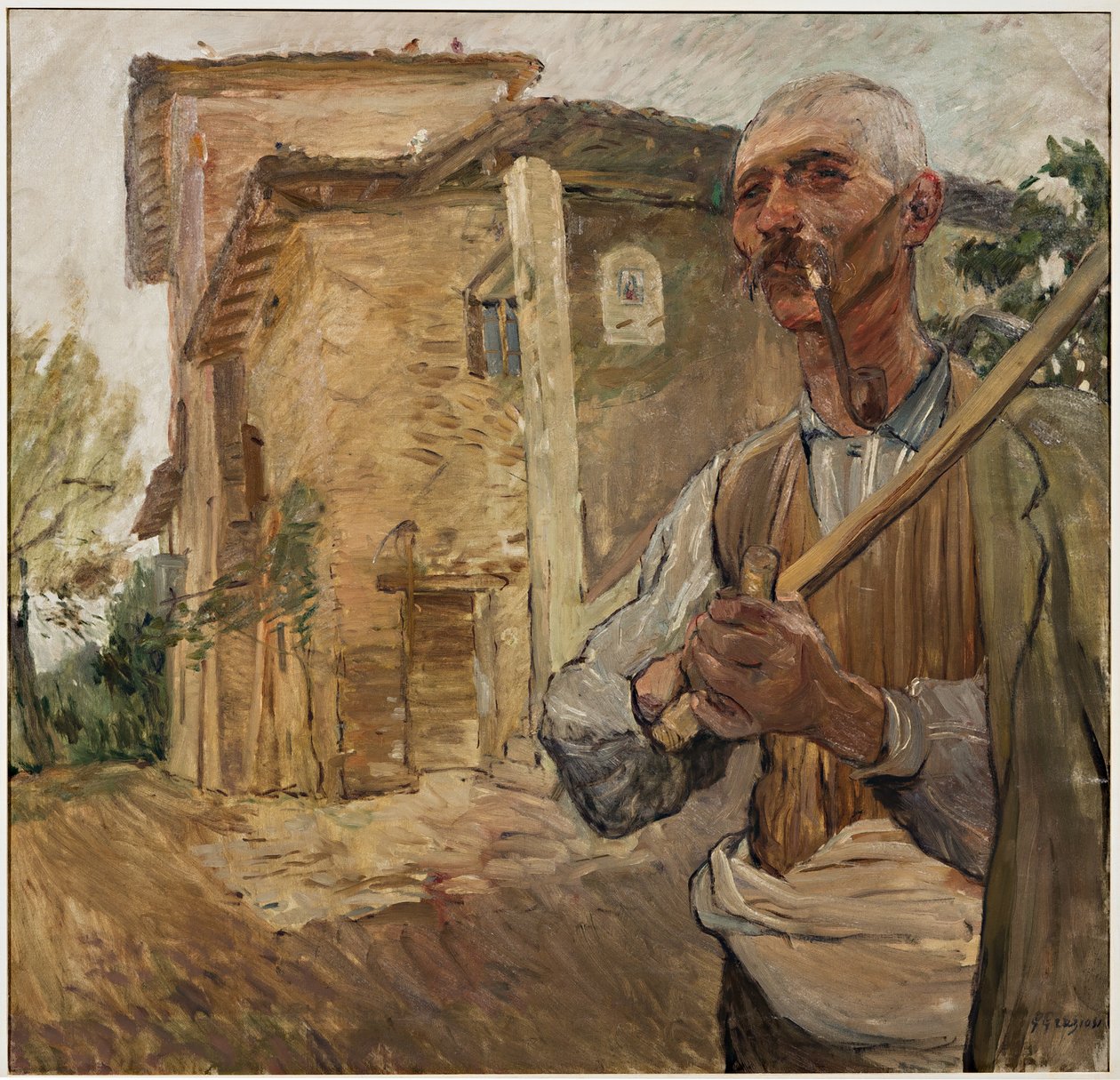 Man med en pipa (olja på duk) av Giuseppe Graziosi