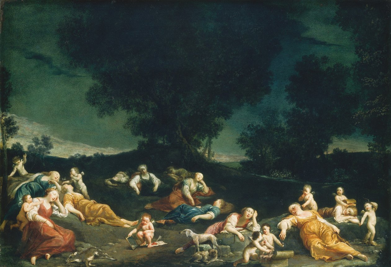 Cupids avväpnande sovnymfer, ca. 16901705. av Giuseppe Maria Crespi