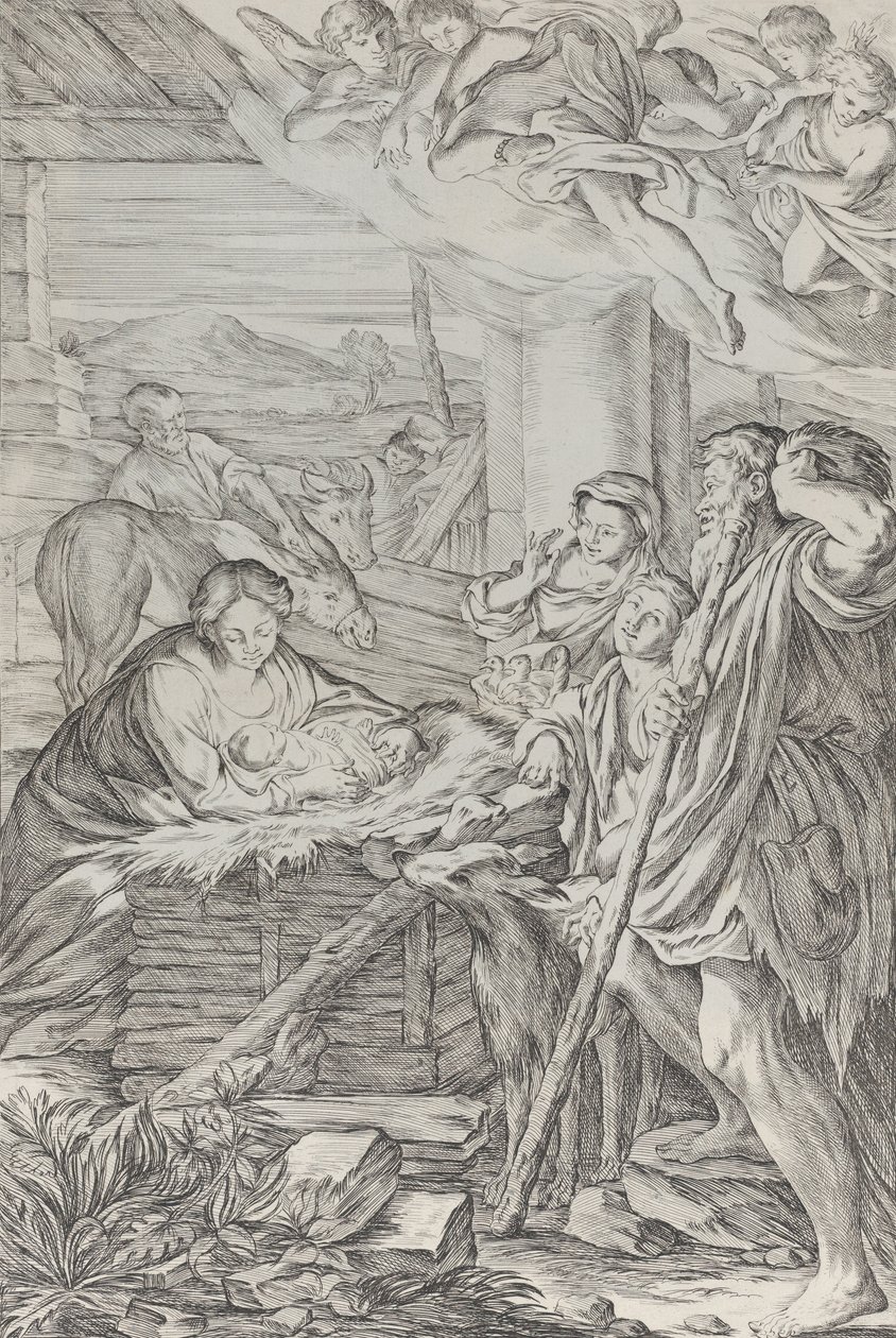 Tillbedjan av herdarna, 1654-1718. av Giuseppe Maria Mitelli