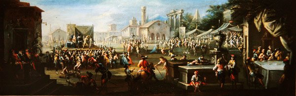 A Village Fair (olja på duk) av Giuseppe Moriani