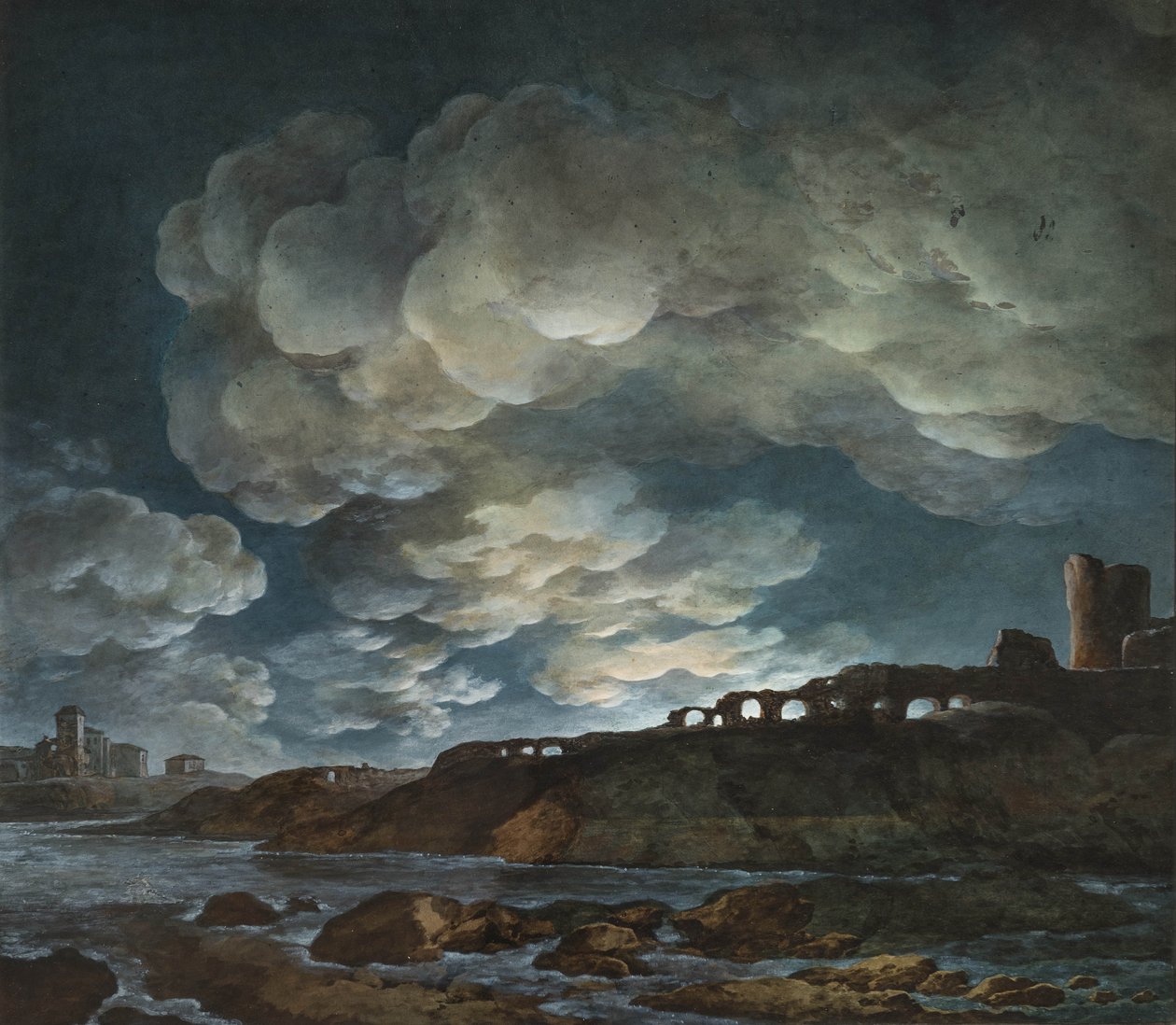 Fullmåne över havet, 1800-1810. av Giuseppe Pietro Bagetti