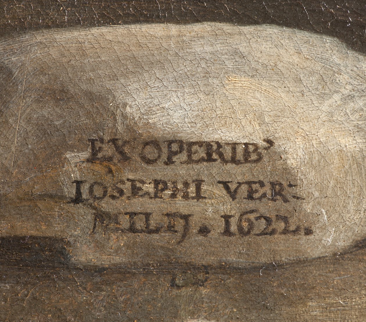 Konstnärens signatur, Nativity, detalj, 1622 av Giuseppe Vermiglio