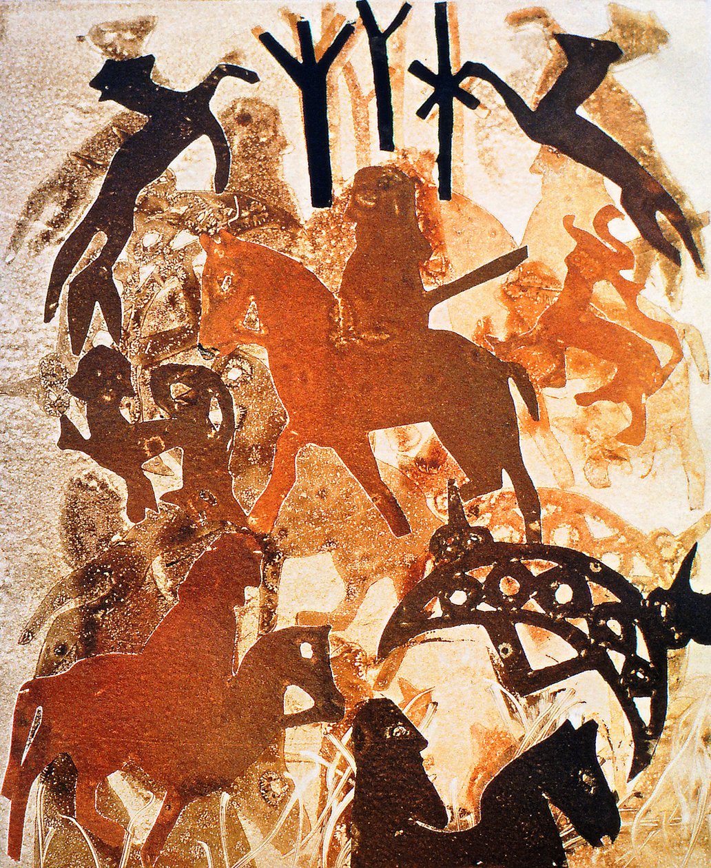 Symboler och runor, 2000 (monoprint) av Gloria Wallington
