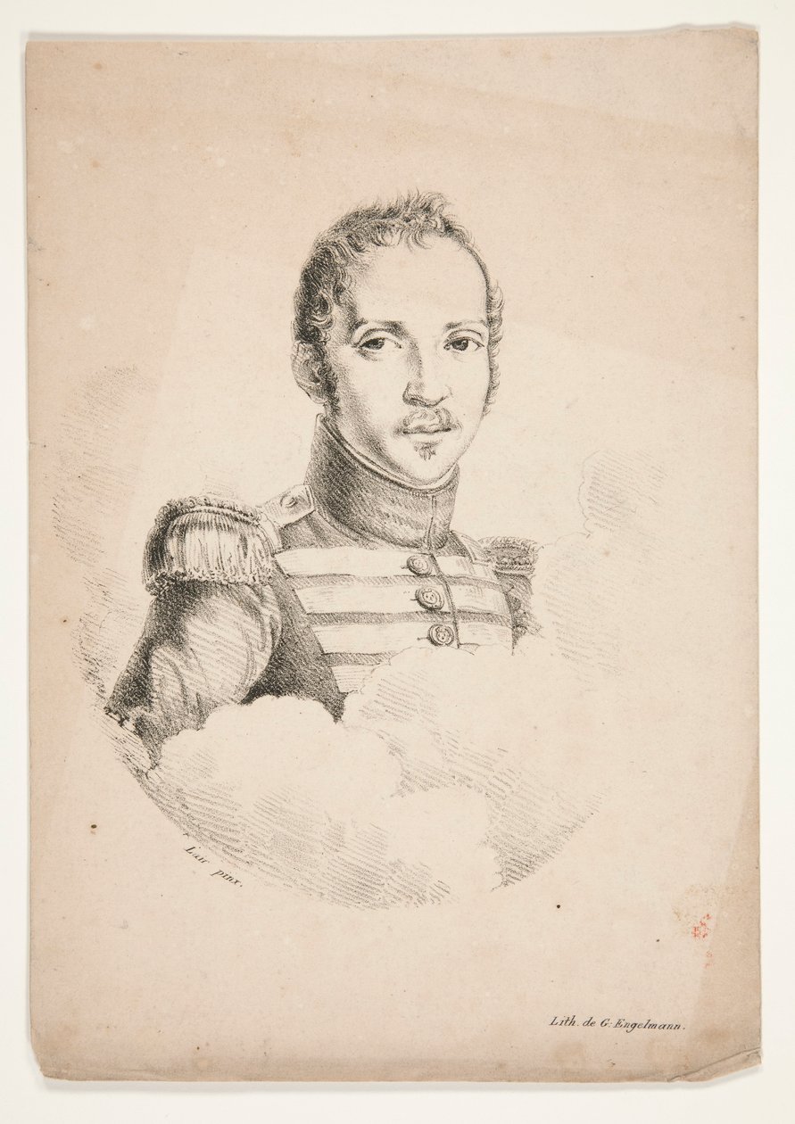 Okänd (porträtt av en soldat i bystlängd) av Godefroy Engelmann