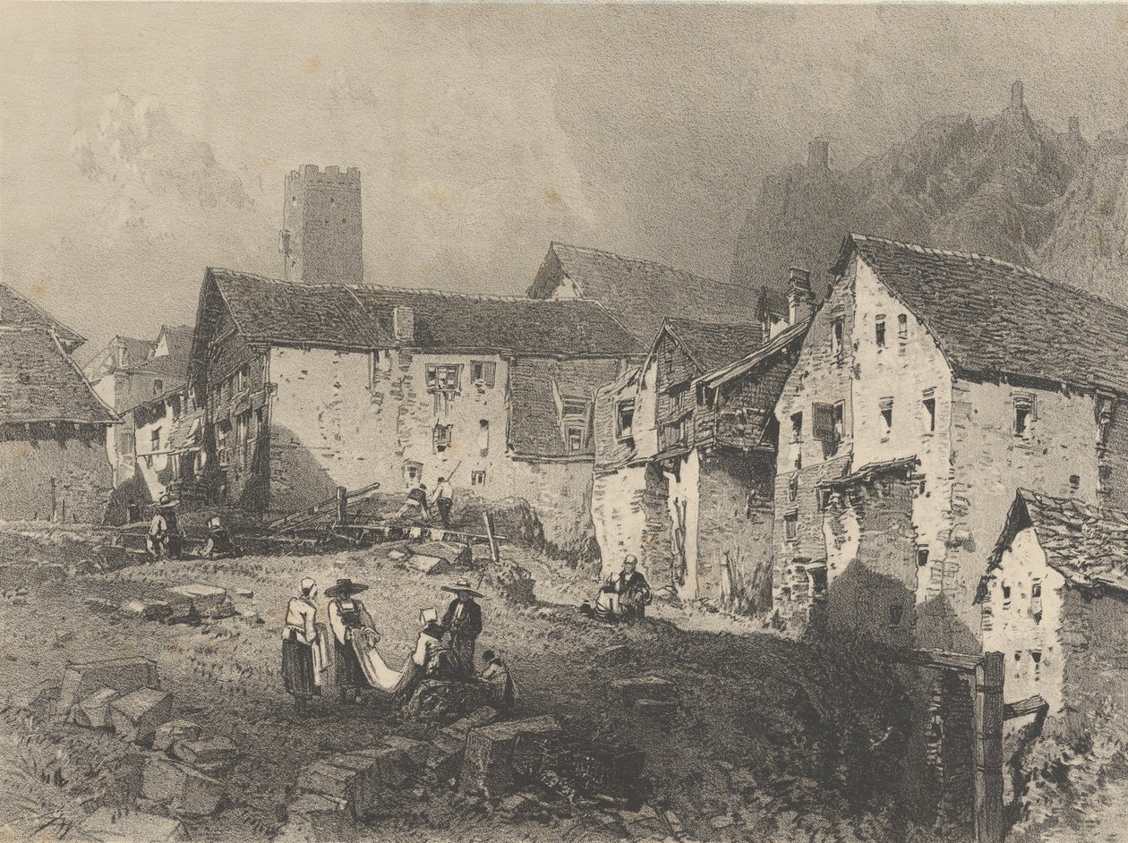 Utsikt över en bergsby, ca. 1829-33. av Godefroy Engelmann