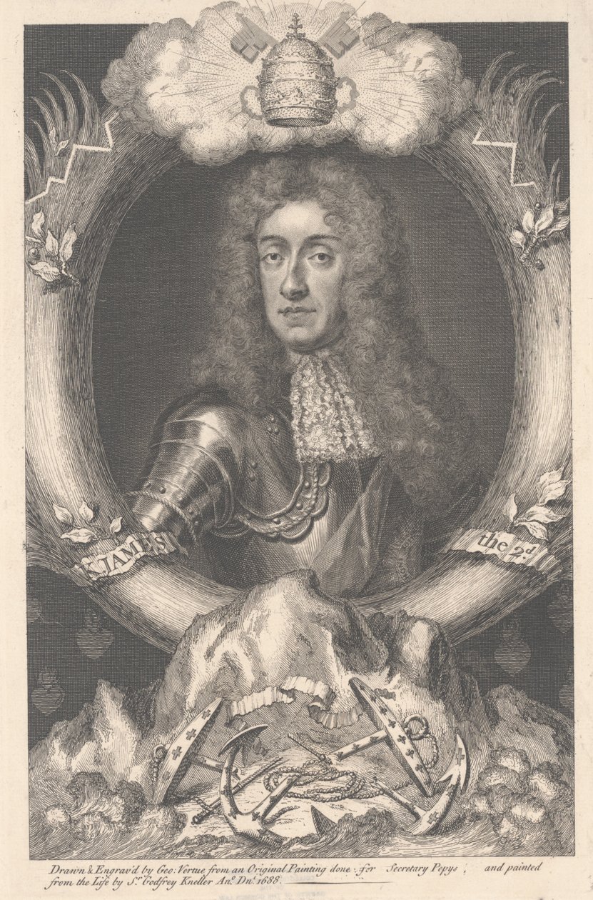 James II, graverad av George Vertue (1684-1756), 1688 av Godfrey Kneller