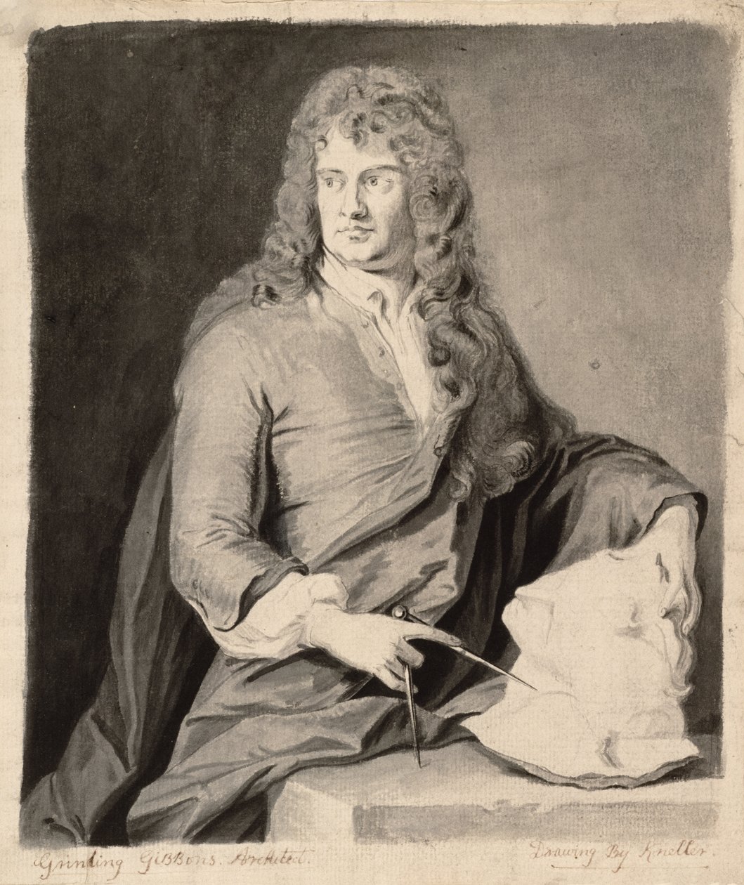 Porträtt av Grinling Gibbons (1648-1721) av Godfrey Kneller