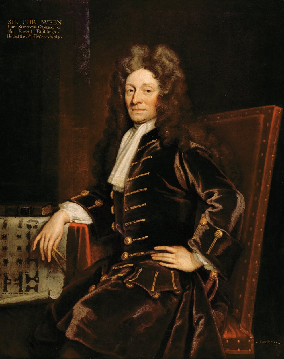 Porträtt av Sir Christopher Wren (1632-1723) 1711 av Godfrey Kneller