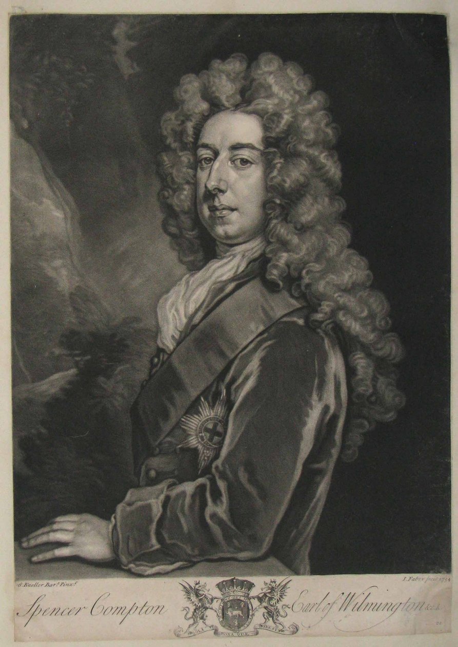 Spencer Compton, Earl of Wilmington, tryck av John Faber, 1734 (mezzotint) av Godfrey Kneller